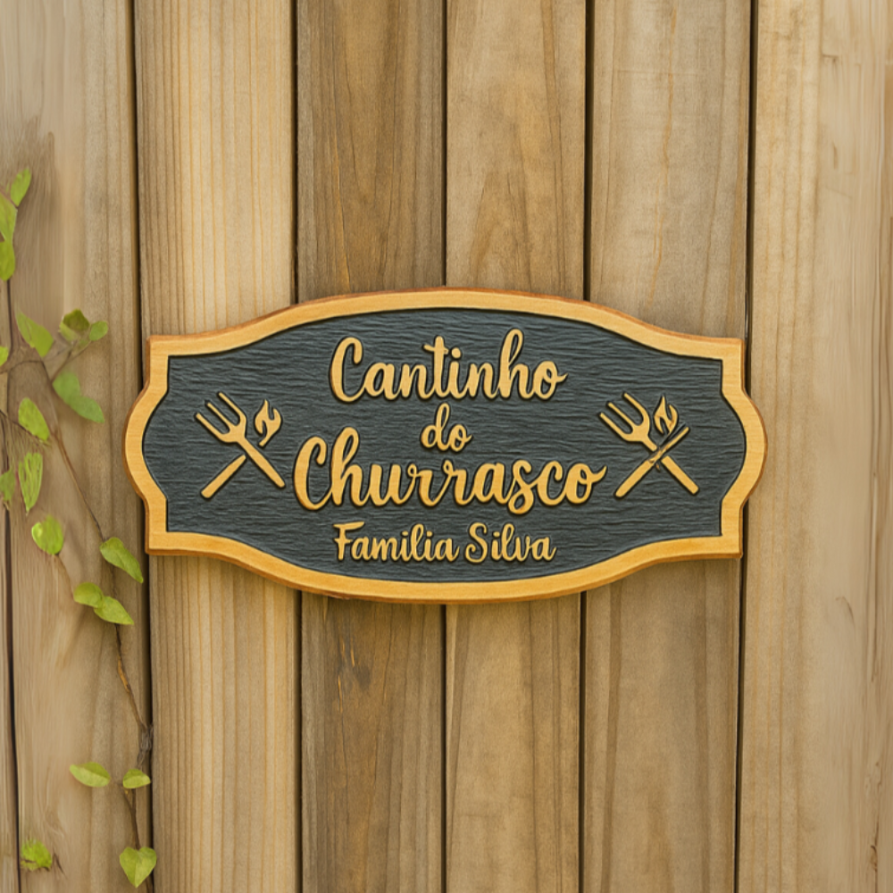 Placa Cantinho do Churrasco em Madeira Maciça - TL360 Store