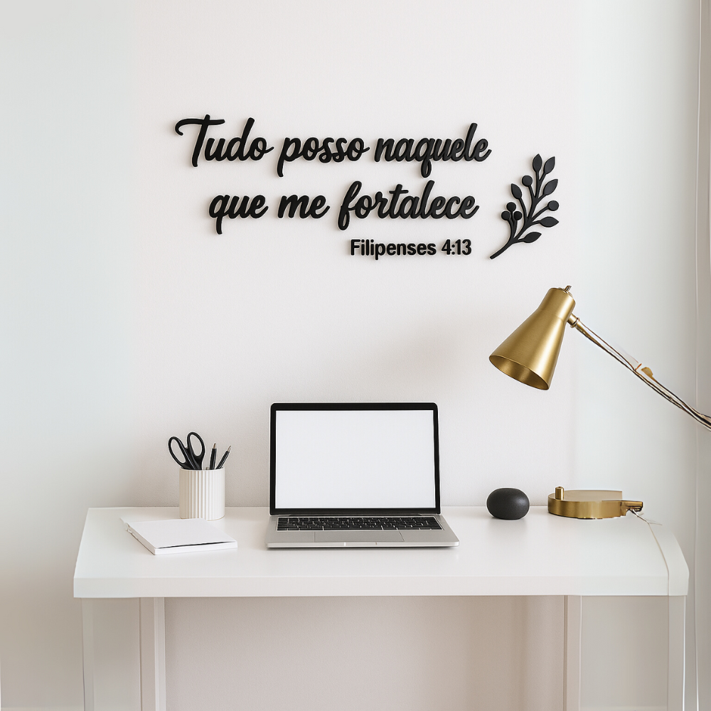 Frase de Parede Lettering - Filipenses 4:13 - Tudo Posso Naquele Que Me Fortalece - TL360 Store