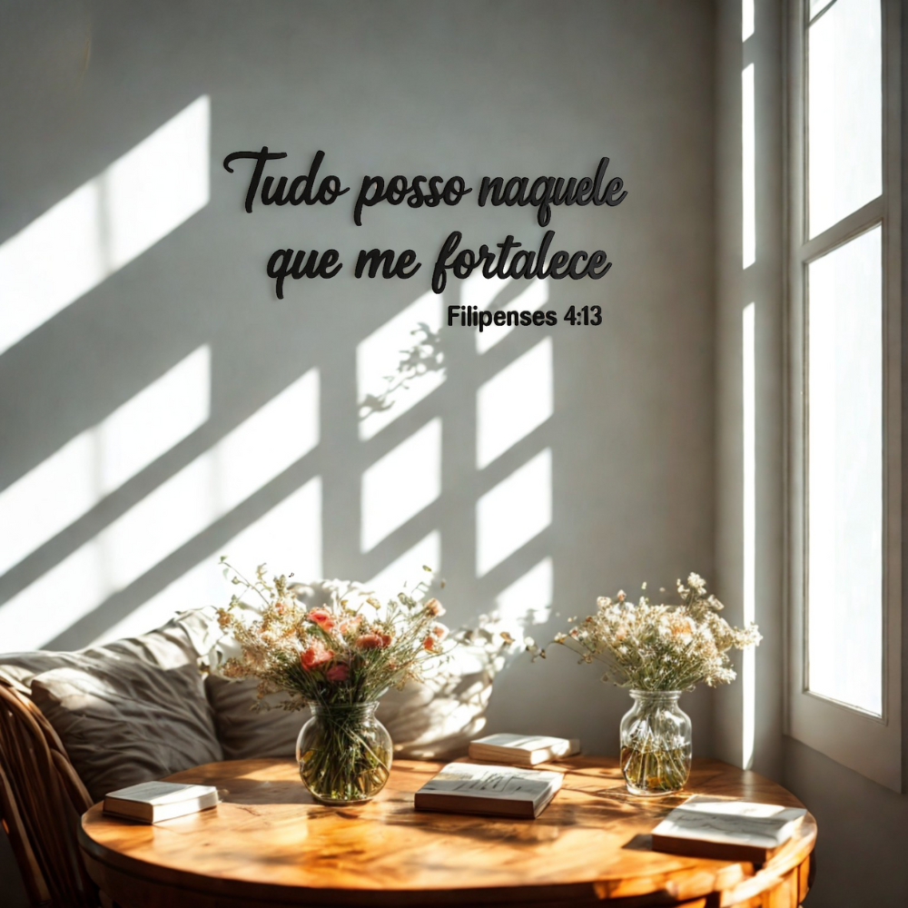 Frase de Parede Lettering - Filipenses 4:13 - Tudo Posso Naquele Que Me Fortalece - TL360 Store