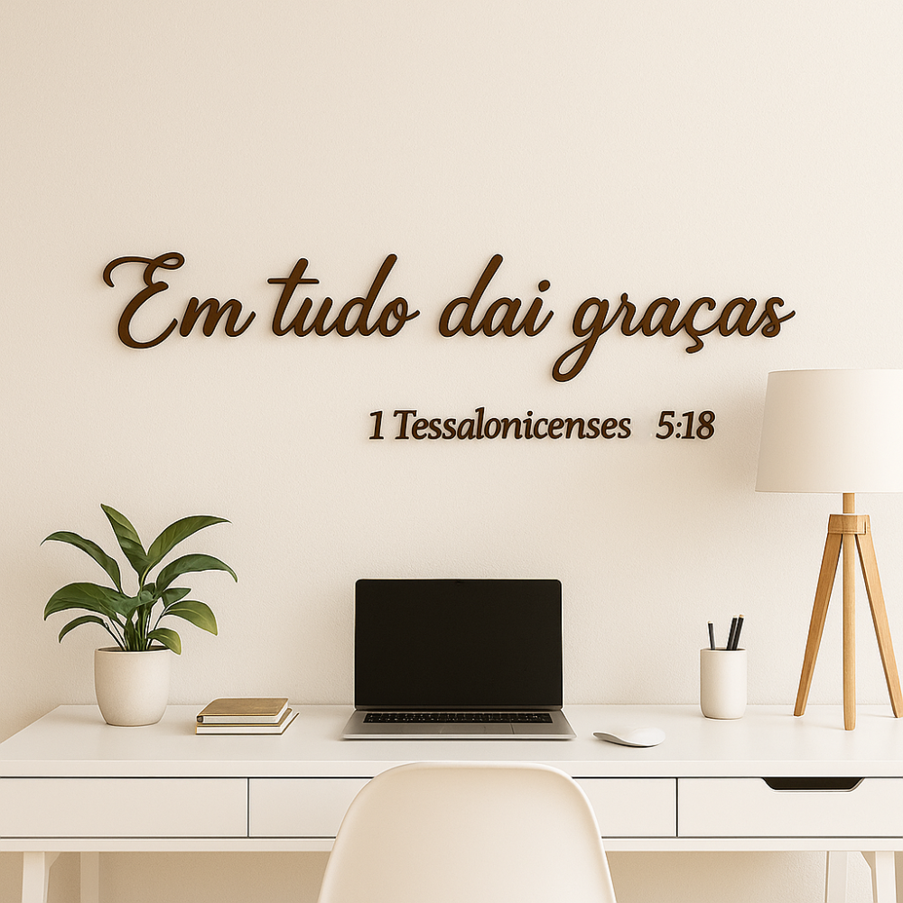 Frase de Parede Lettering - Tessalonicenses 5:18 - Em Tudo Dai Graças - TL360 Store