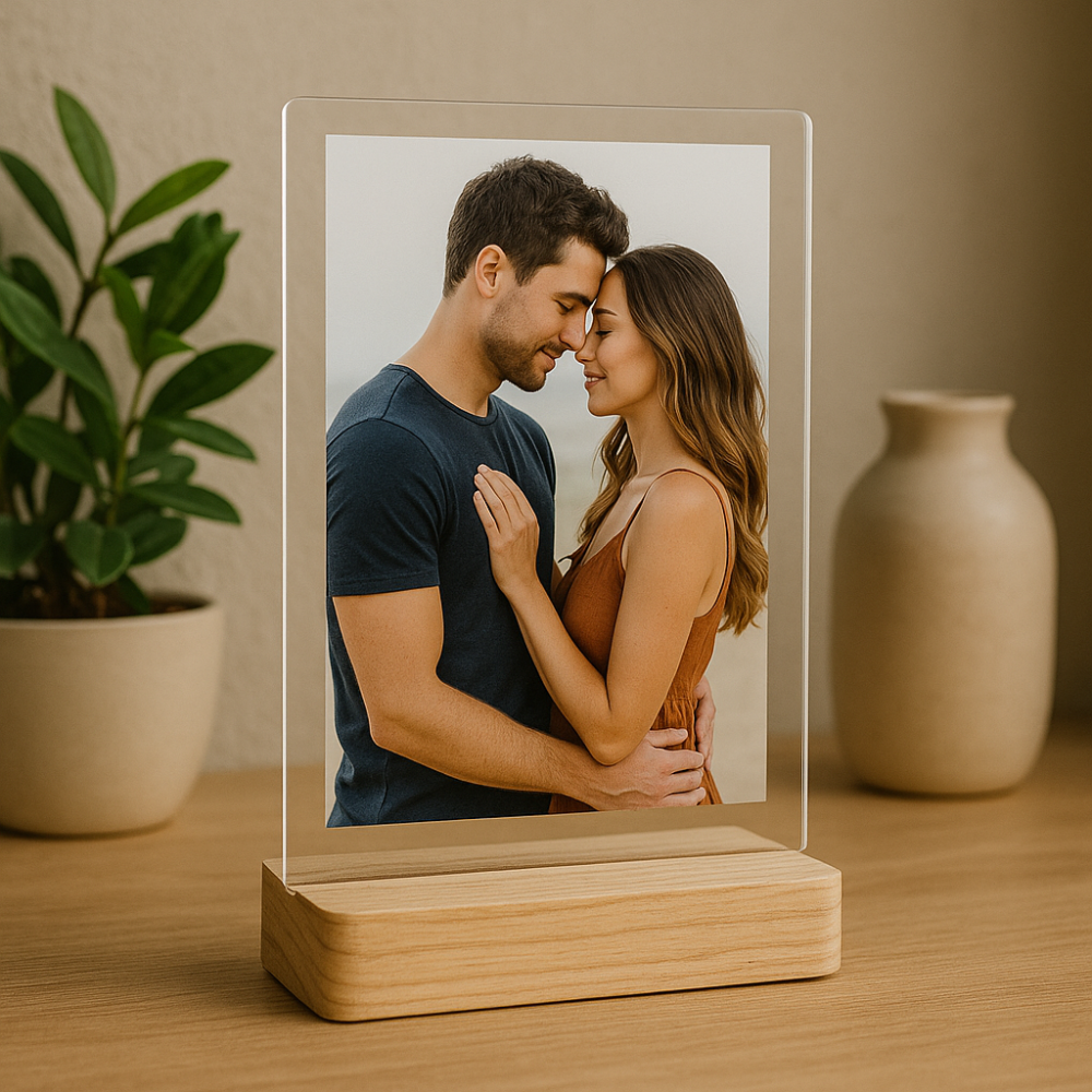 Porta Retrato em Acrílico com Base de Madeira - Personalizado - TL360 Store