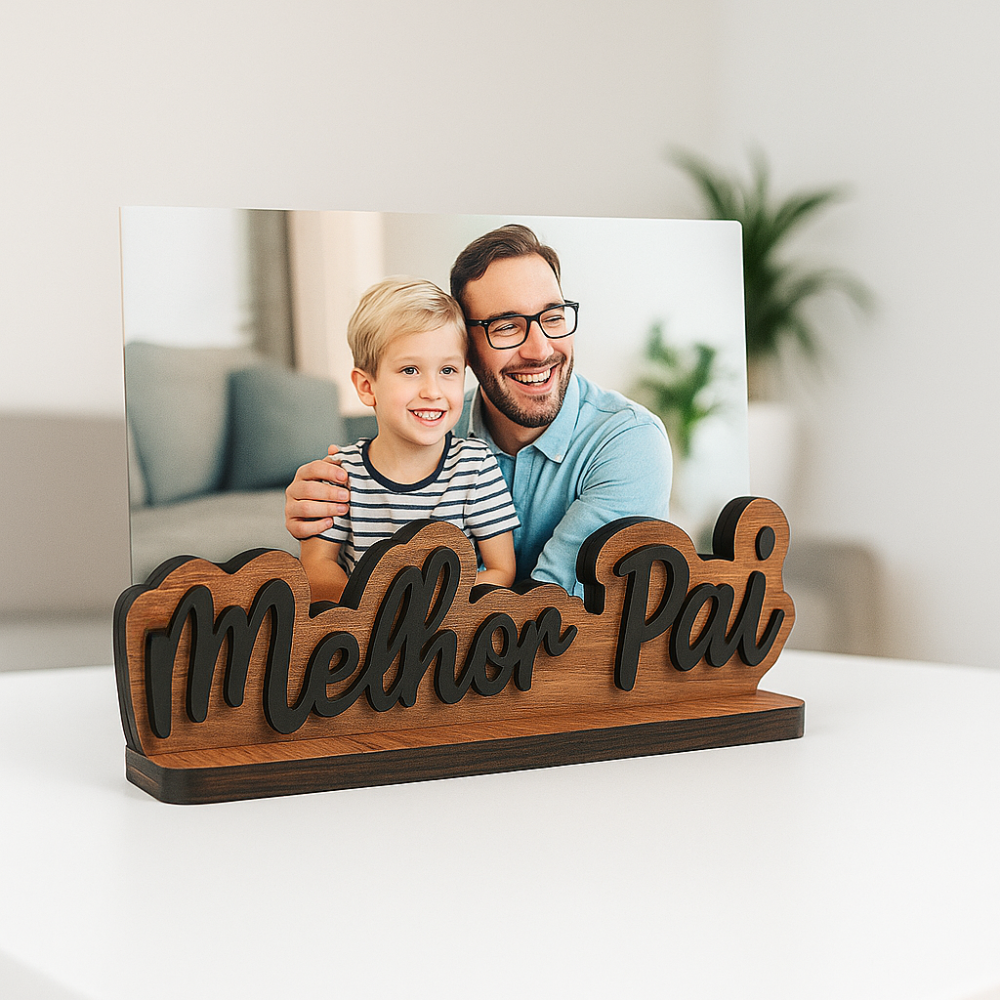 Porta Retratos com Letras em Alto Relevo - Melhor Pai - TL360 Store