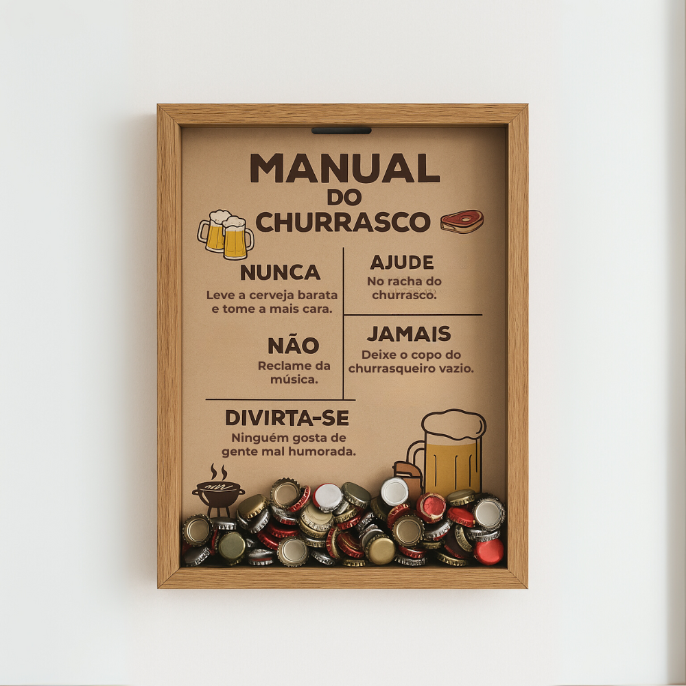 Quadro Cofre Para Tampinhas - Manual do Churrasco - TL360 Store